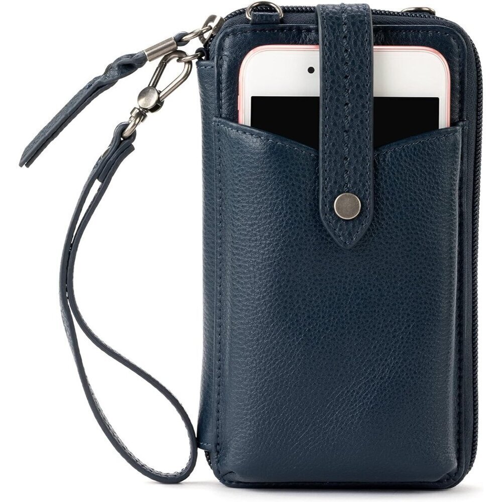 Leather Smartphone Crossbody Bag Women Indigo Compact Travel Organizer